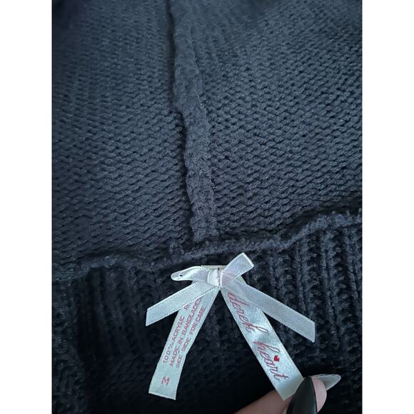 Derek Heart Black Ribbed Chunky Knit Hooded Duster Cardigan Size Medium - Picture 5 of 5